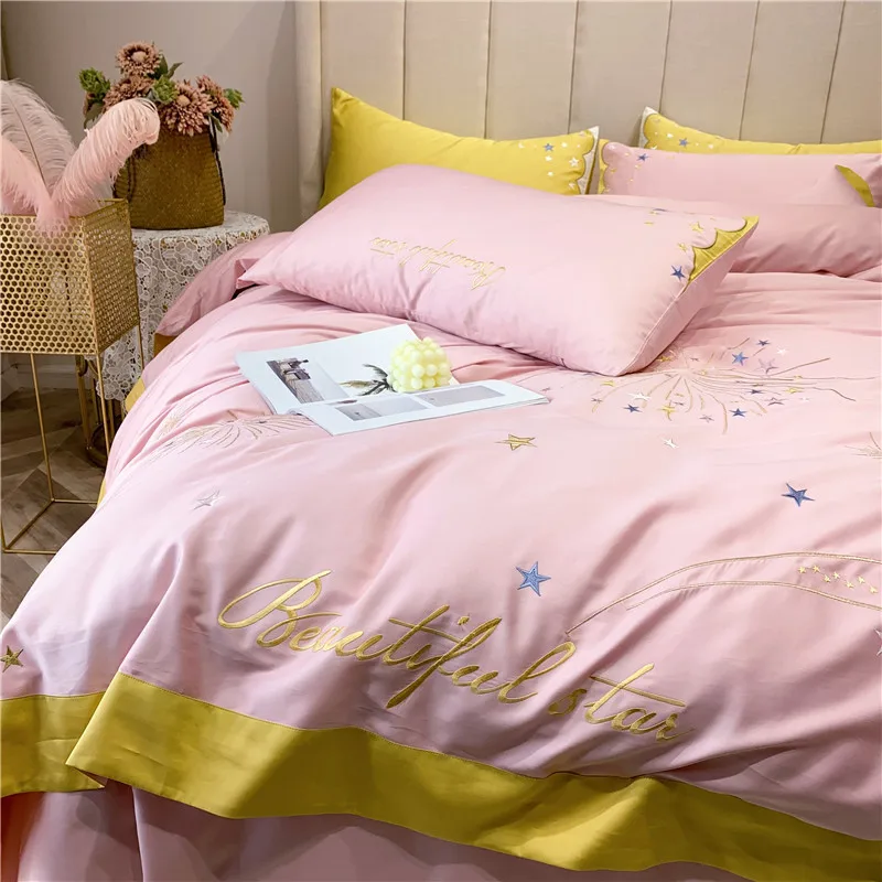 Роскошный комплект постельного белья розового синего желтого цветов 2019