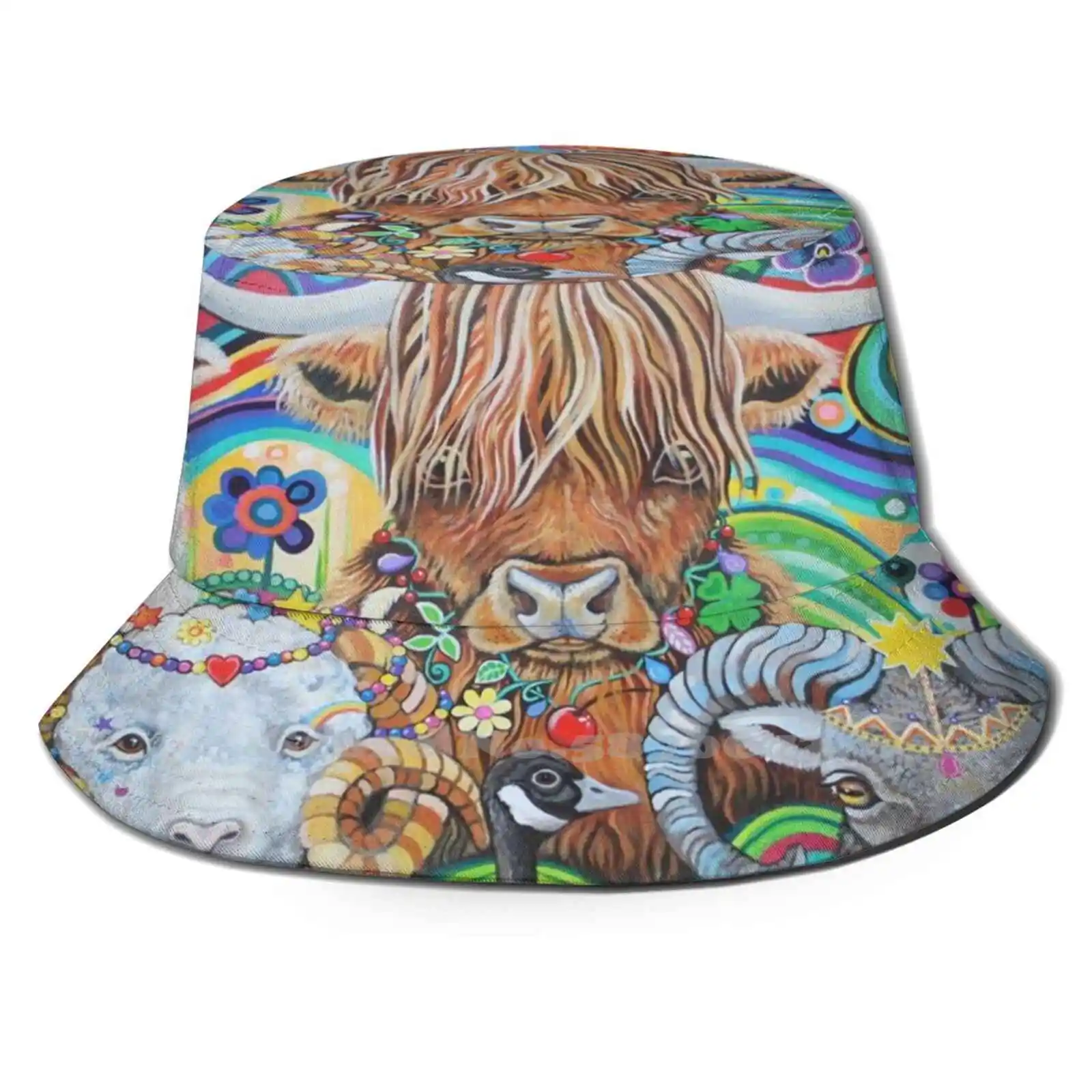 The Guardians Unisex Fashion Women Men Breathable Bucket Hats Cow Sheep Ram Highland Cow Llama Goose Pig Deer Ostrich Rooster