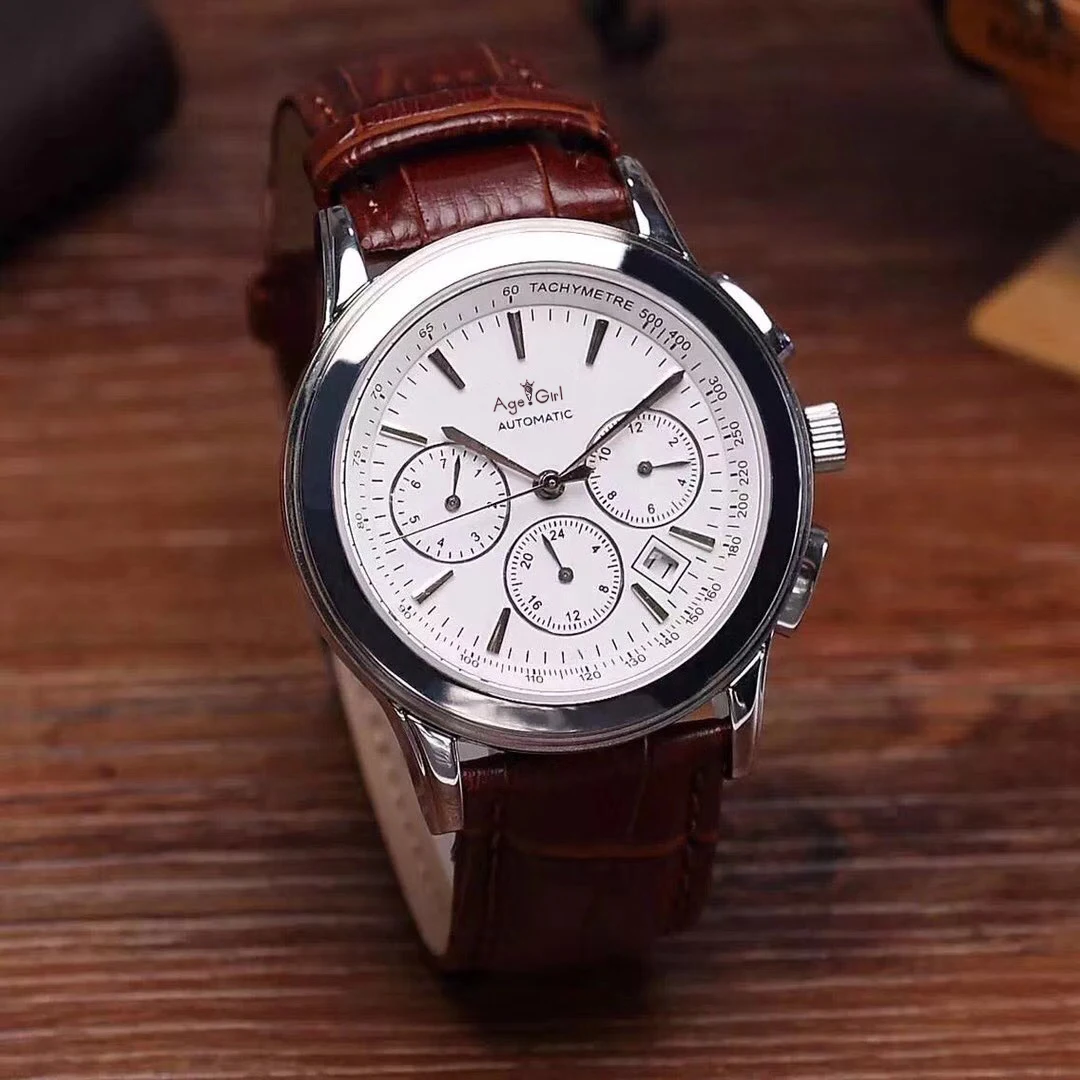 

Classic New Men Automatic Mechanical Watches Luminous Sapphire Crystal Silver Stainless Steel Black Leather Date Watch AAA+