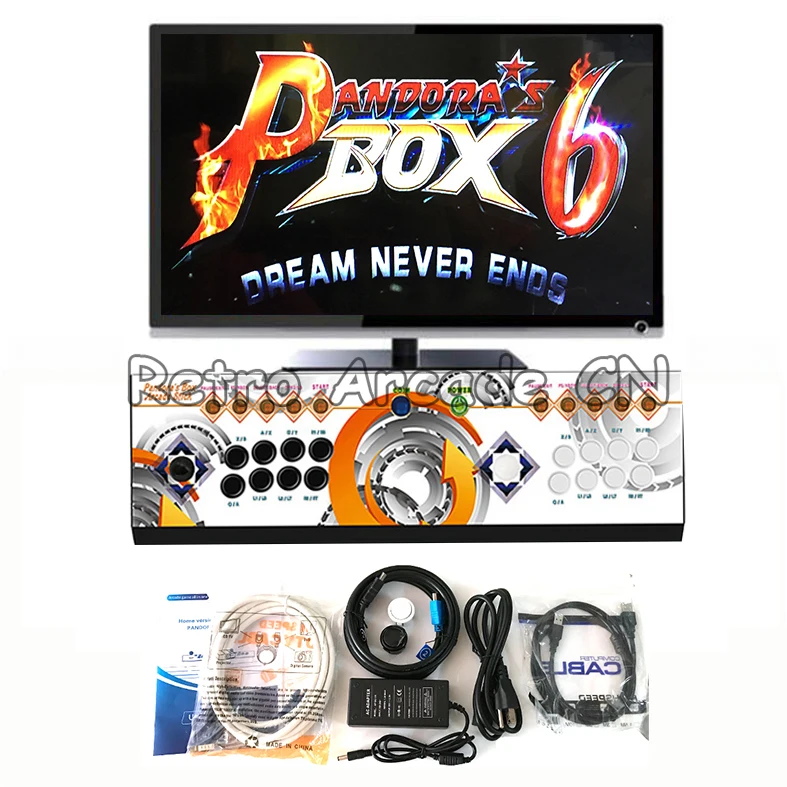 

Pandora Box 6 arcade 1300 в 1, 8 кнопок, семейный, 2 игрока, джойстик, светодиодный, консоль, поддержка FBA MAME PS1, игра может добавить до 3000 игр