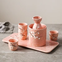 japanese ceramic wine glass flagon pot tray flat plate handpainted sake wine warmer plum pattern drinking vessels