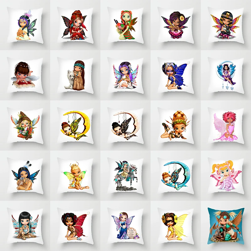 

Новинка, наволочка из полиэстера с принтом, цветок, феи, бабочки, девушки, диванная подушка, наволочки, Мягкая Наволочка на окно