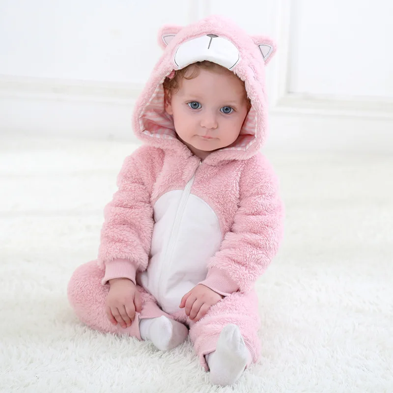 Pink bear Одежда для маленьких девочек; детские комбинезоны с изображением животных; костюм для новорожденных; одежда для малышей с капюшоном и рисунком панды; Пижама-комбинезон для малышей; зимний комбинезон для мальчиков - Цвет: Pink bear
