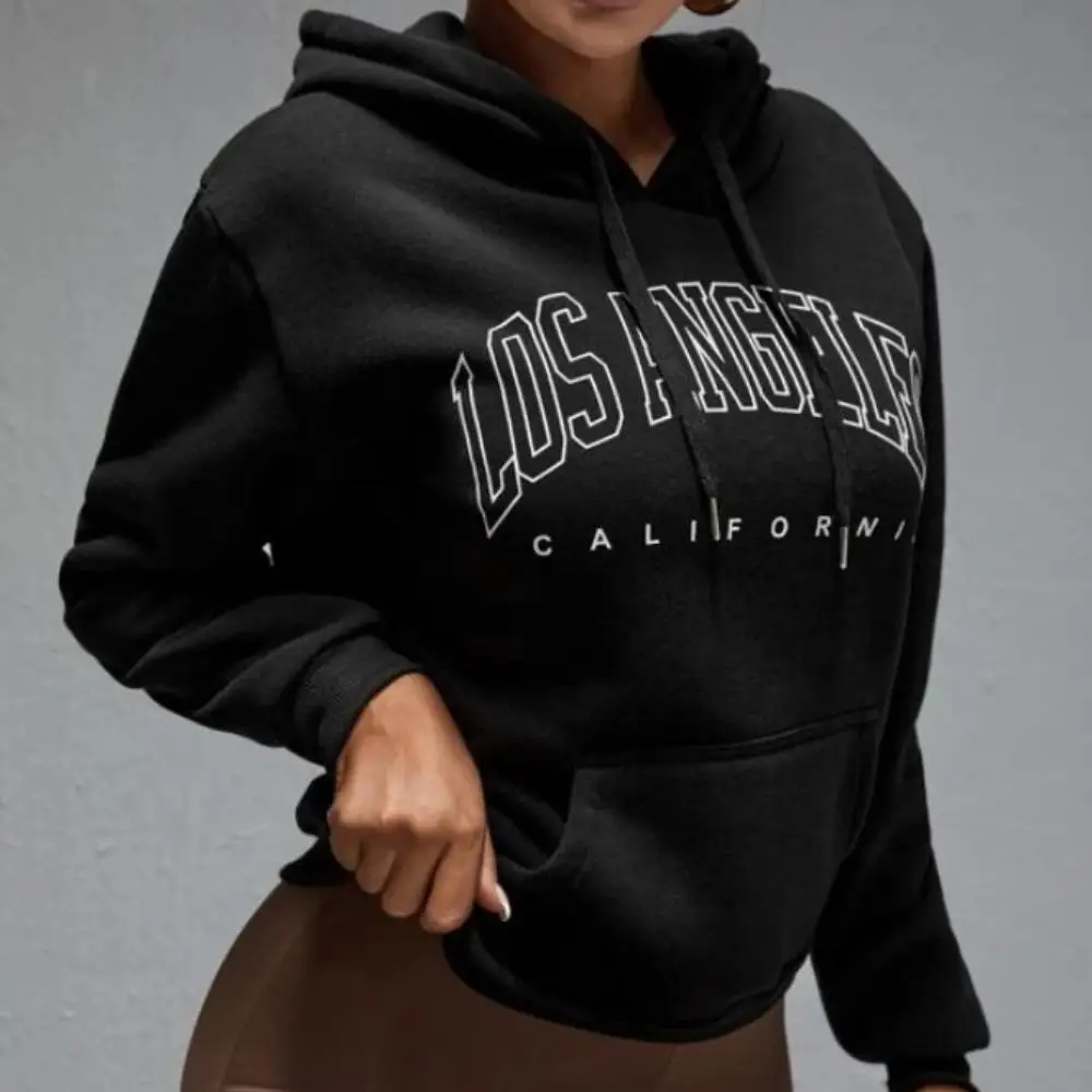 

Худи с надписью Los Angeles, Свитшот оверсайз в стиле ретро, Женский пуловер с длинным рукавом, уличная одежда