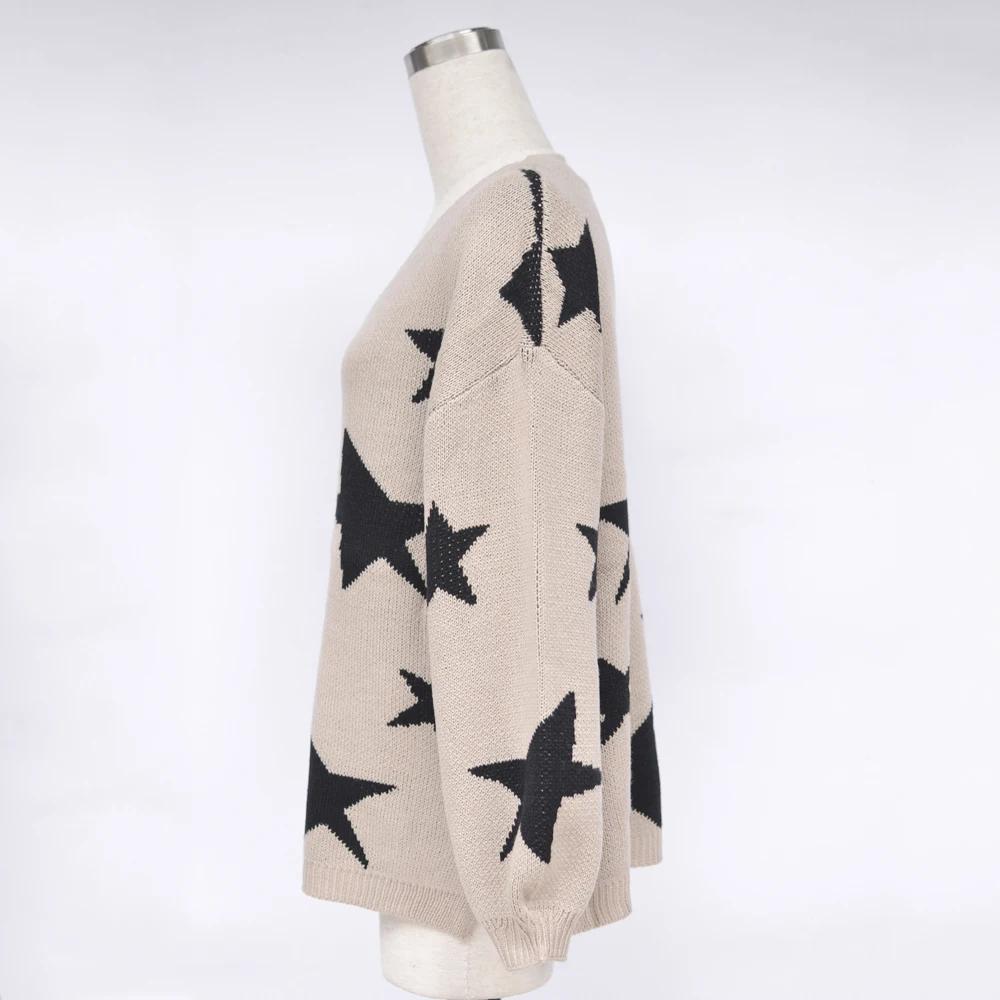 Женские повседневные пуловеры с принтом звезды длинный рукав круглый вырез