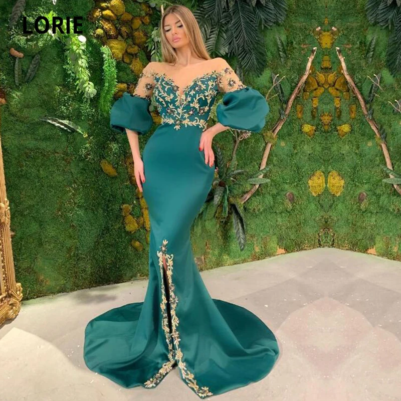 

LORIE Dubai Evening Dresses O-Neck Appliques Beaded Half Sleeves Mermaid Arabic Prom Gown Wedding Party Dress abiti da cerimonia
