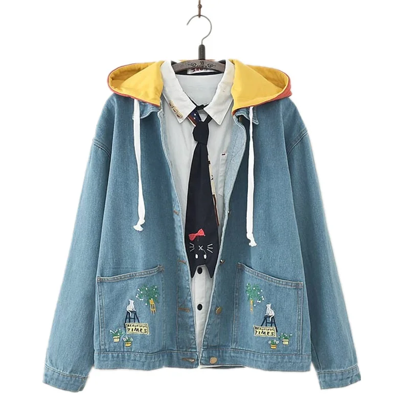 Осенняя винтажная джинсовая куртка для женщин в стиле Харадзюку Bf Свободные