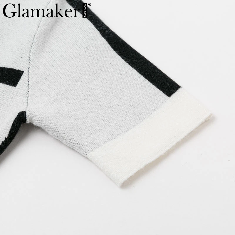 Glamaker, полосатый короткий свитер, белое платье, Осеннее, глубокий v-образный вырез, трикотажное, сексуальное, облегающее платье, элегантные, вечерние, для ночного клуба, модное платье