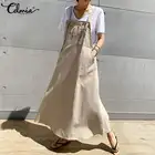 Платье Celmia женское повседневное льняное с принтом, Длинный свободный сарафан с фартуком, с винтажным принтом, с карманами, 7