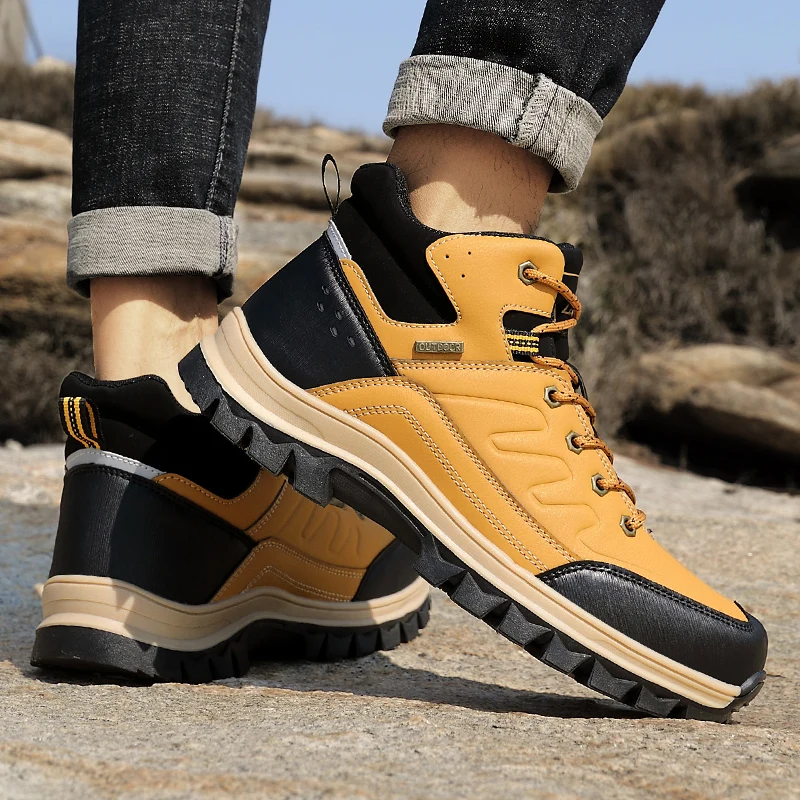 

Large men's hiking shoes for autumn and winter, non-slip wear-resistant outdoor sports shoes, snow boots, leather high-top shoes
