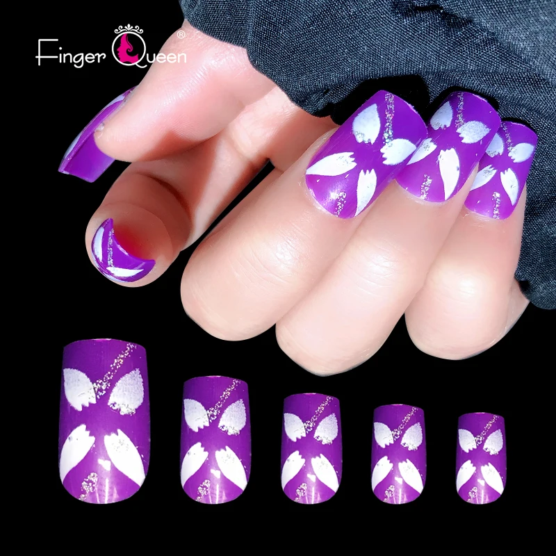 

24pcs Box False Nails Extension Short Fake Press On Acrylic Accessories Forms Anime For French Manicure Purple Reuse Petal