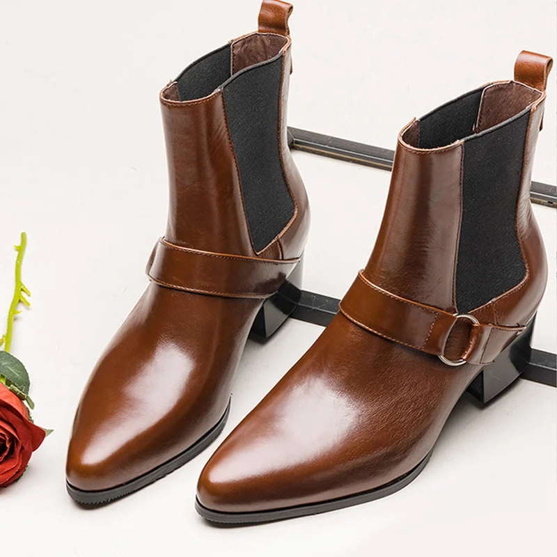 Зимние Дизайнерские мужские туфли челси для верховой езды на высоком каблуке из