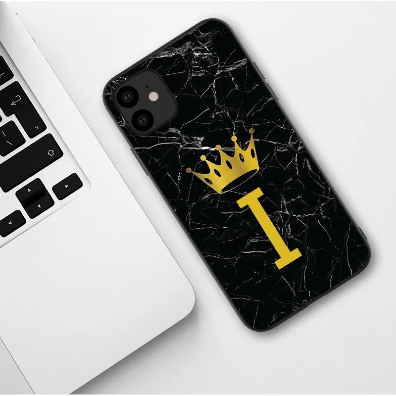 TPU Пользовательский именной чехол для телефона для iphone 11 Pro Max с надписью монограмма черный мрамор Золотая Корона чехол для iphone X XR XS MAX 6 7 8 Pus - Цвет: TPU