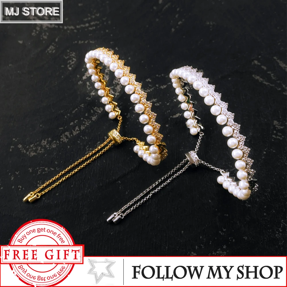 

S925 Silver Charms Bracelet For Women Luxury Brand Wave Pearl Adjustable Bracelet High-end Zircon Monaco Bracelet Fine Jewelry