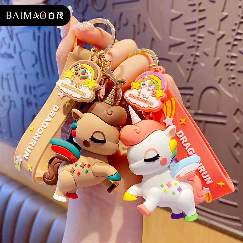 

Fashion Resin Rainbow Unicorn Key Chains Cartoon Cute Anime Bag Car Charm Key Ring Ornament Gift for Women Men Girl Keychain