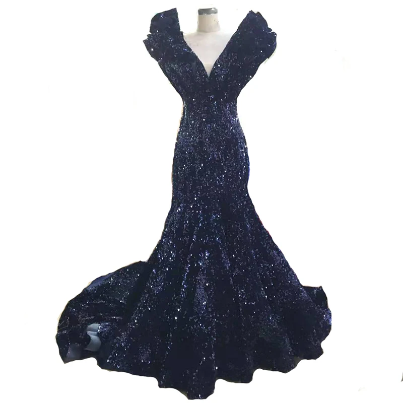 navy blue Красное высококачественное свадебное платье без рукавов с глубоким v-образным вырезом, Сексуальное Тонкое расшитое блестками свадебное платье русалки, реальное изображение HM66736 - Цвет: navy blue