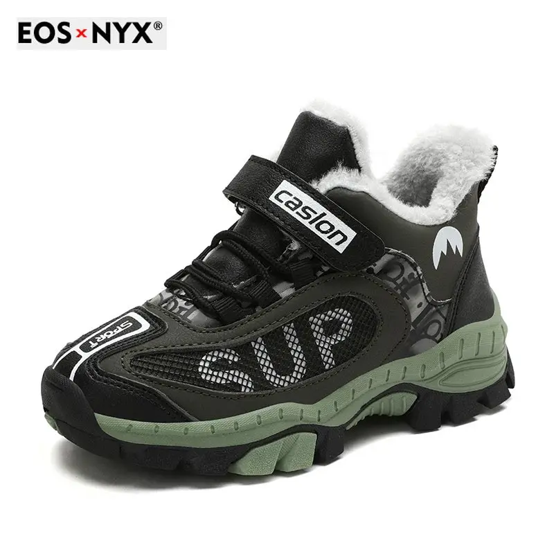

EOSNYX детская зимняя обувь для мальчиков Нескользящие зимние кроссовки 2021 уличные теплые ботинки для подростков обувь для альпинизма и трекк...