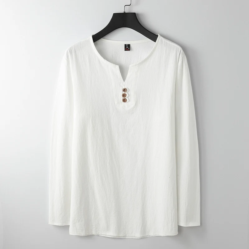 

Summer Men Breathable sleep tops plus size 7XL 8XL 9XL tees long Sleeve Tees v-neck cotton linen sleepwear home wear loose 68 70