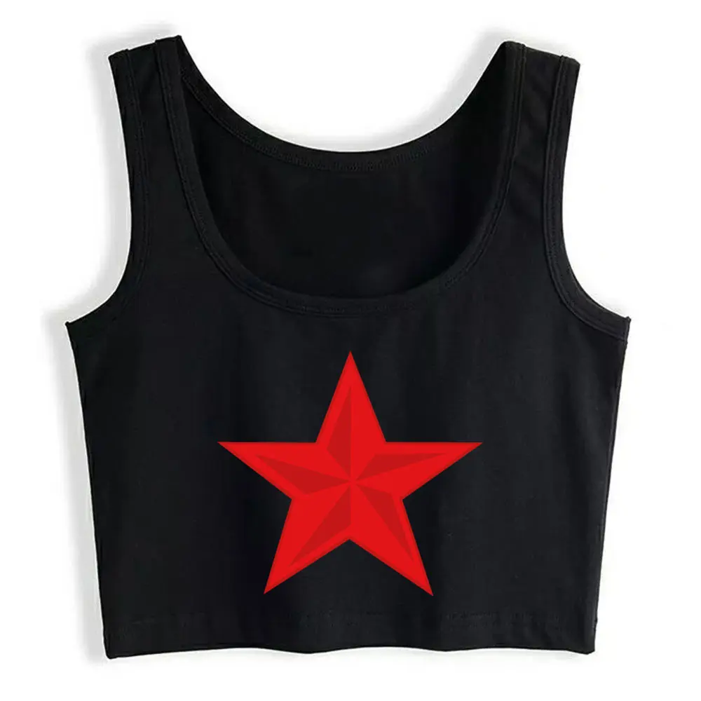 

Boho Crop Top Communist Star Funny White Custom Sexy Streetwear Womens Tops blusas mujer de moda 2021 verano Gym Tank Top Women