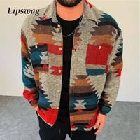 harajuku pattern printed coats winter mens fashion turn down collar buttoned jackets for men casual autumn long sleeve outerwear