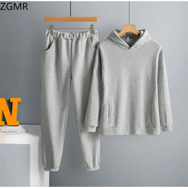 

Ladies Suit Autumn and Winter Plus Velvet 2021 Plus Velvet Trousers Hooded Sweater Thick Fashion Two-piece Suit Hooded