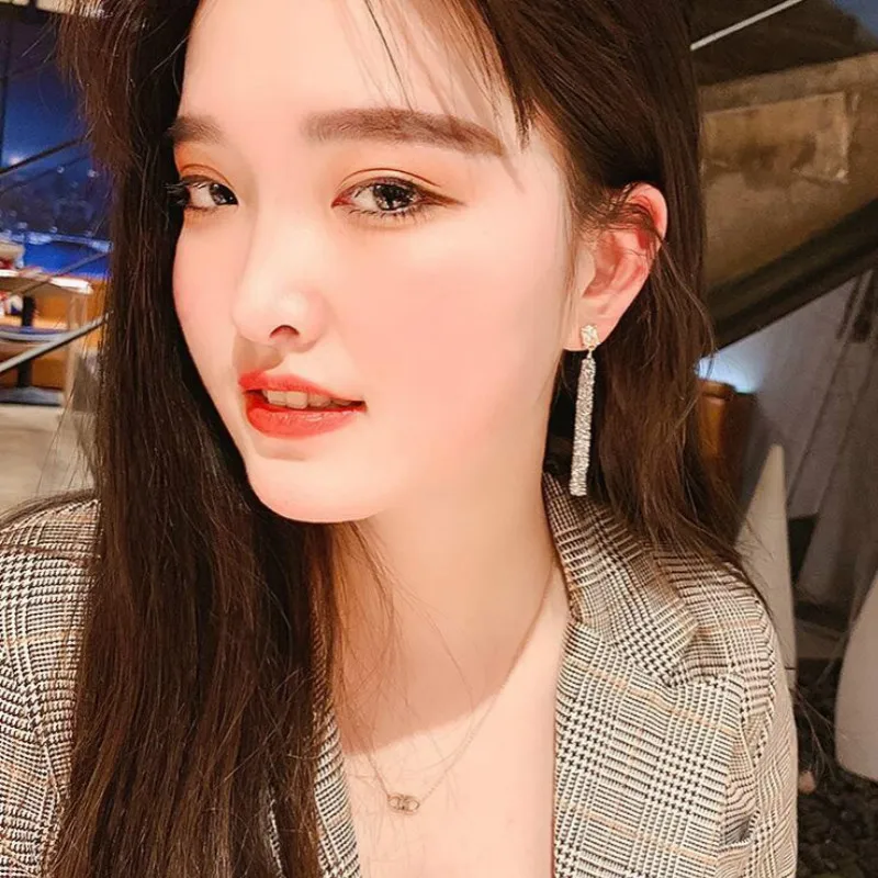 2021 New Fashion Arrival Crystal Classic Geometric Long Dangle Earrings For Woman Female Jewelry Korean Simple Brincos |