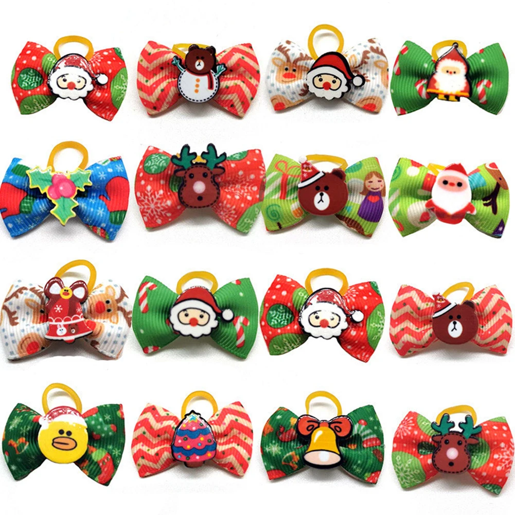 

10pcs Christmas Pet Headdress Flower Clips Small Dog Cat Grooming Supplies Elastic Rubber Band Accessories Random