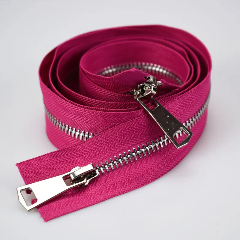 2 шт. Meetee 5# металлическая застежка-молния двойной конец длинная застежка-молния 120 см двойные ползунки замок для шитья пуховика одежда пальто аксессуары - Цвет: hot pink