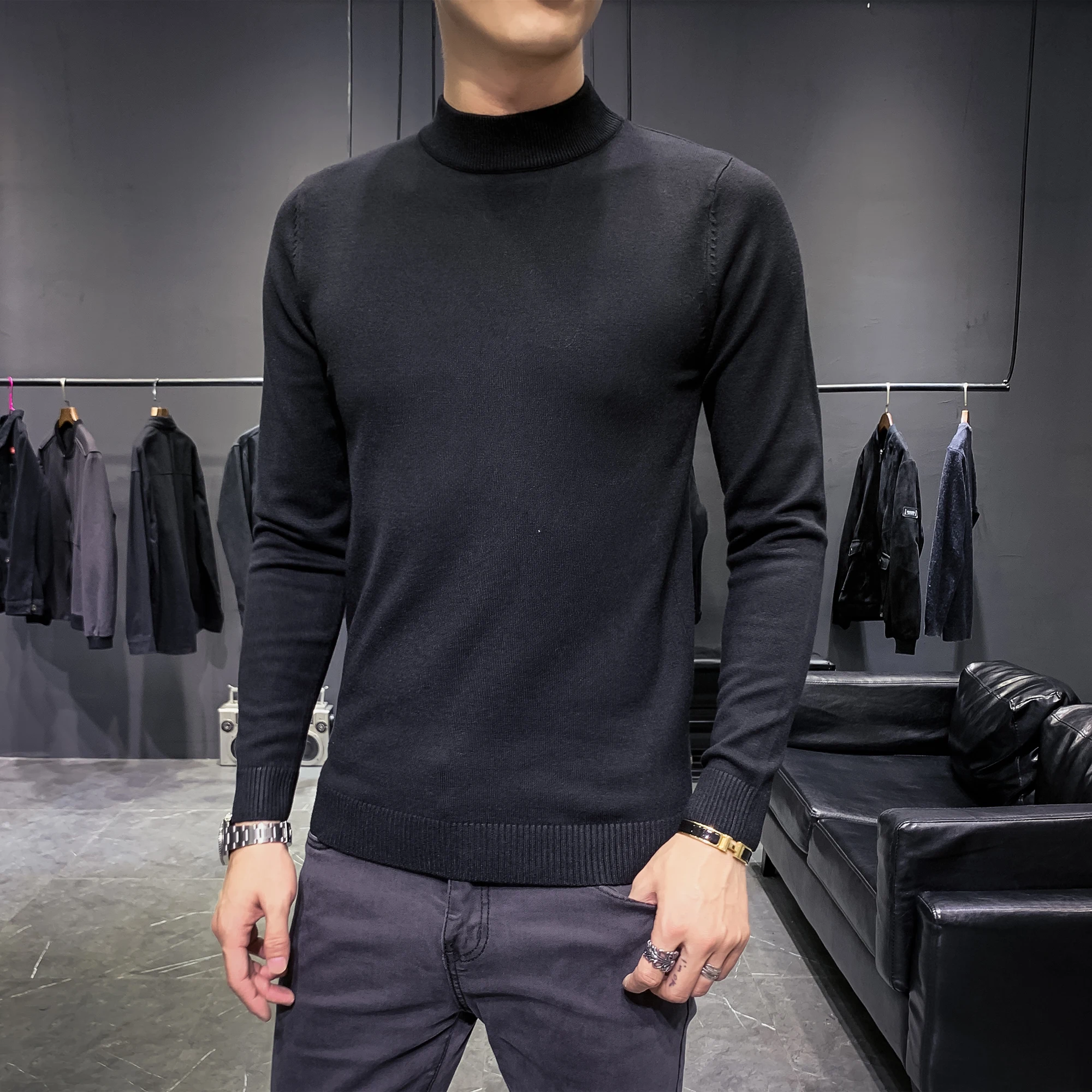 2019 осенне-зимний Однотонный мужской свитер мужские водолазки свитера модные