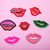 100pcslot sequin bead embroidery iron patch letter red lip bags decorative sewing accessories appliques heat transfer stickers