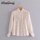 Nlzgmsj Za Женская мода 2020 полупрозрачная плиссированная блузка с принтом винтажные женские рубашки с высоким воротником и длинным рукавом Блузы шикарные топы