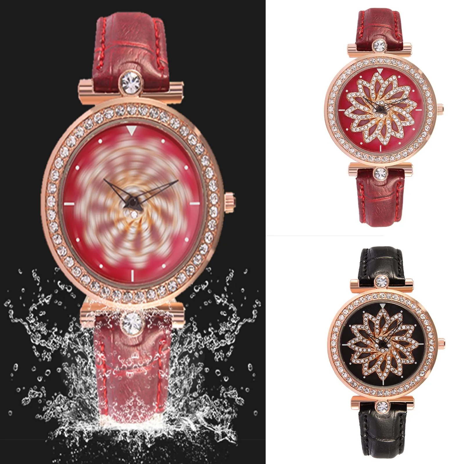 

Rhinestone Women Quartz Watches Ladies Waterproof Watch Leather Dial Crystal Diamond Flower Clock Fashion Bracelet Wrist Watch