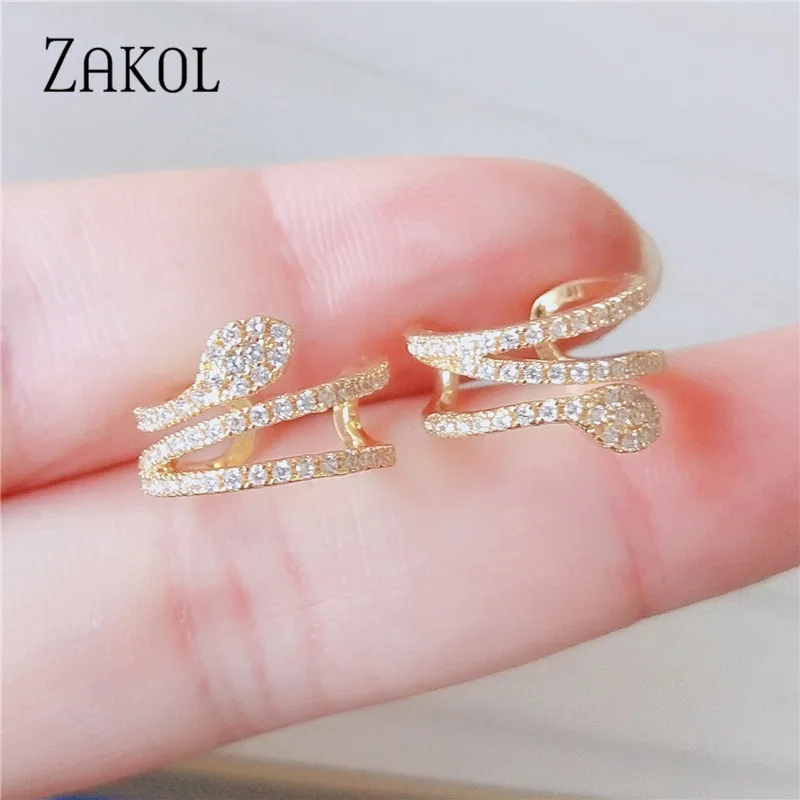 Gold Color Красивые серьги-Клипсы из кубического циркония AAA ZAKOL, хрящи, модные серьги-манжеты в виде листьев, Женские Ювелирные аксессуары FSSP3017 - Окраска металла: Gold Color