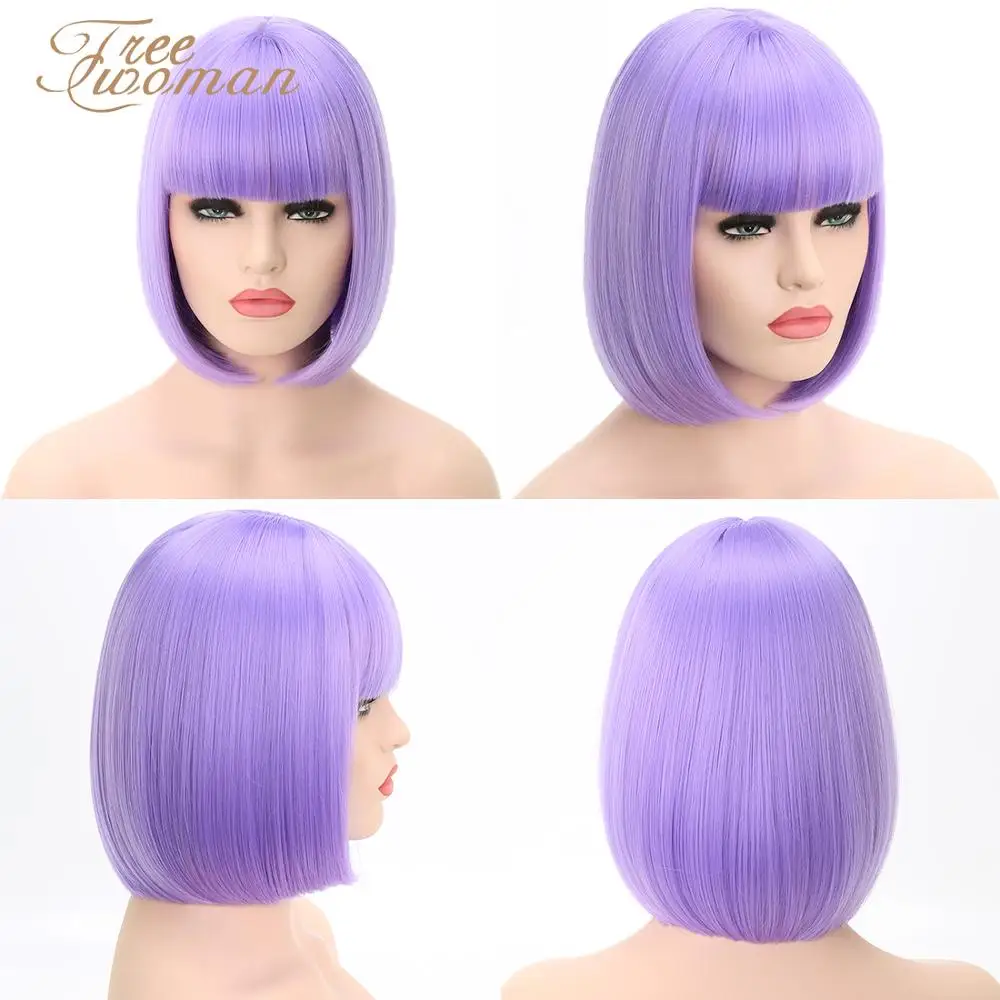 Парик FREEWOMAN синтетический коричневый для женщин короткий парик с челкой