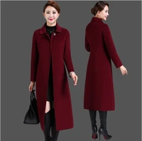 long ladies moms winter black purple jujube red woolen outerwear mother elegant covered button notched ol cashmere overcoating
