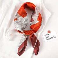 70x70cm spring and summer womens silk scarf collar real cravat ladies silk square strip print scarf handbag ribbon silk scarves
