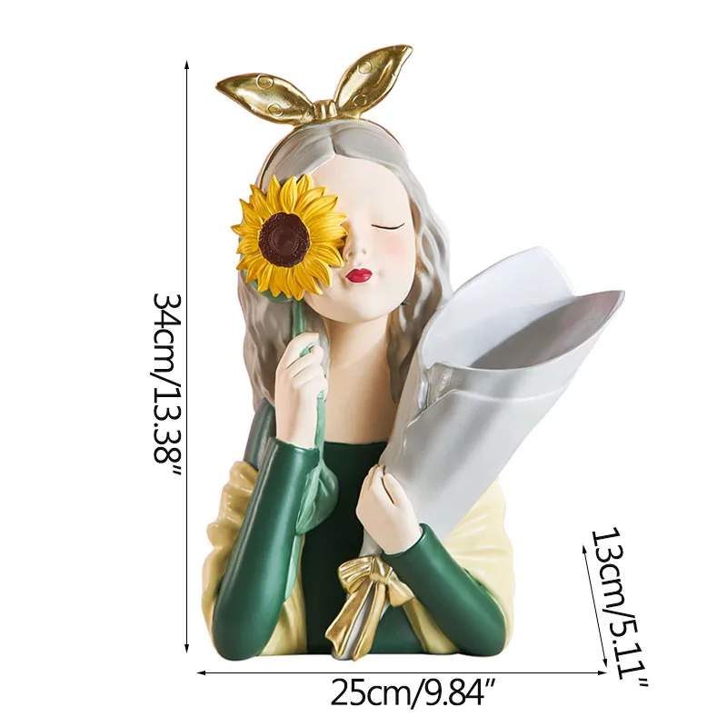 

Strongwell Nordic Bouquet Girl Statue Flower Arrangement Home Decoration Furnishings TV Cabinet Office Decoration Crafts Gifts