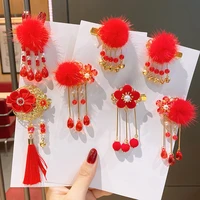 2022 new vintage tassel hair clips headband women kids sweet cute bow red chinese style new year headdress hair accessories gift