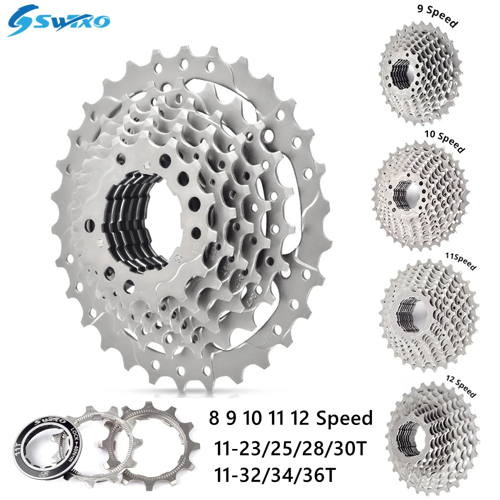 

SWTXO Road Bike Cassette 8 9 10 11 12 Speed Velocidade 11-23T/25T/28T/30T/32T/34T Bicycle Freewheel MTB Sprocket for SHIMANO