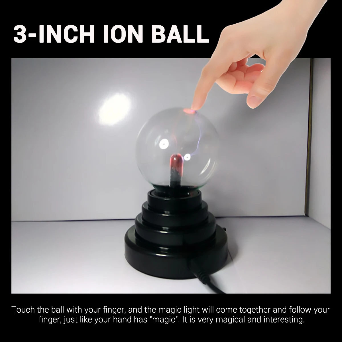 Лампа с электростатическим ионным шариком USB Magic цветная черная основа