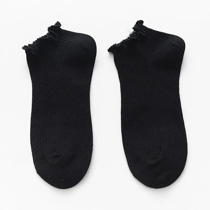 

6 Pairs Colorful Girls Frilly stringy selvedge Ankle Trainer Womens Socks One Size