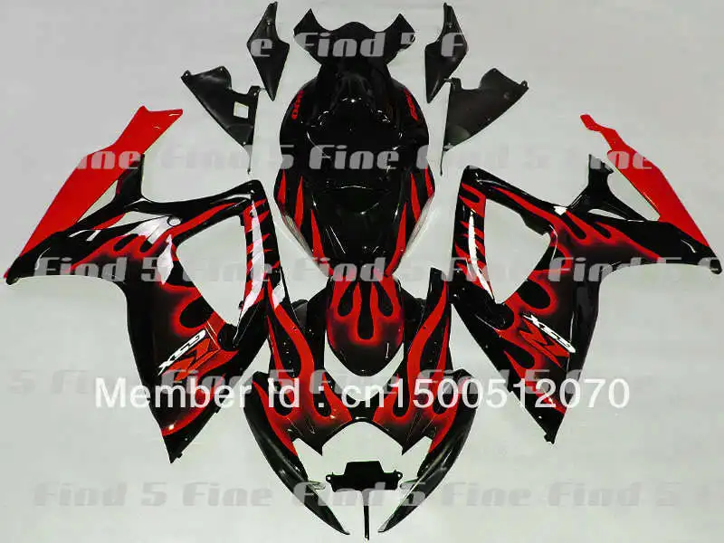 

red flame black body for SUZUKI GSXR600 GSXR750 06 07 GSX-R600 GSX-R750 06-07 GSXR 600 750 2006 2007 2006-2007 fairing kit