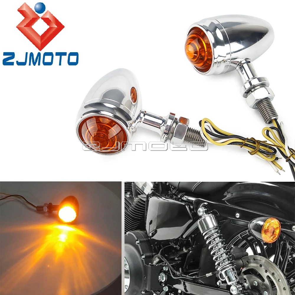 

12V Motorcycle Polish 10mm LED Indicator Bolt Amber Lens Turn Signal Light For Harley Honda Cruiser Chopper Cafe Racer