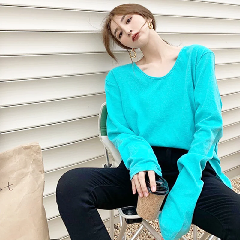 

Women's Long-Sleeved T-shirt Early Autumn Loose Thin Top V-neck