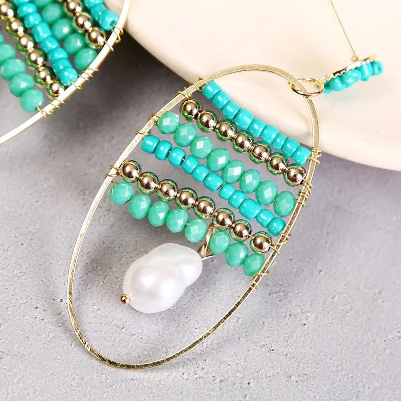 

2021 Flower Handmade Bohemia Pearl Boho Earrings Women Drop Earrings Crystal Female Wedding Earings Party Jewelry Girls Gifts