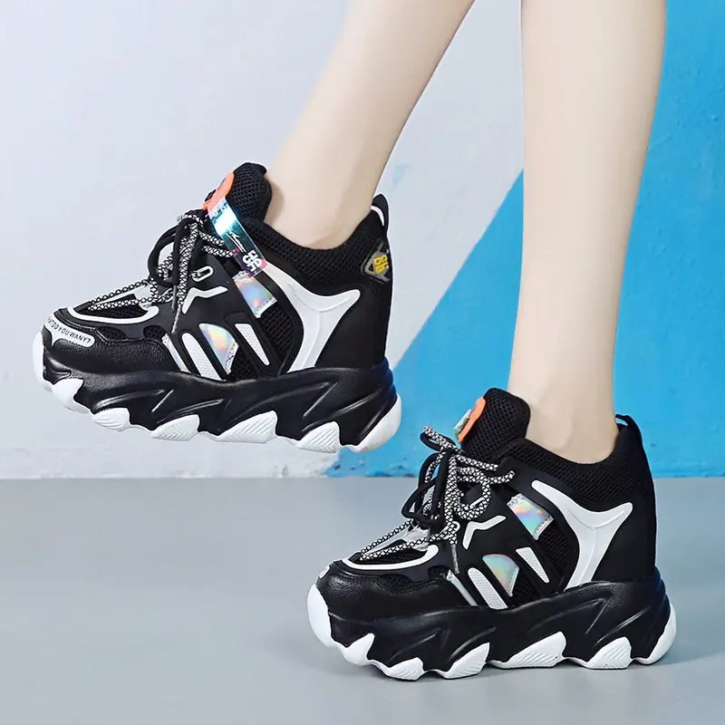 

Height Increasing Casual Shoes Woman Chunky Sneakers Dropshipping Fashion Women Breathable Mesh High Platform Mix Color Sneakers