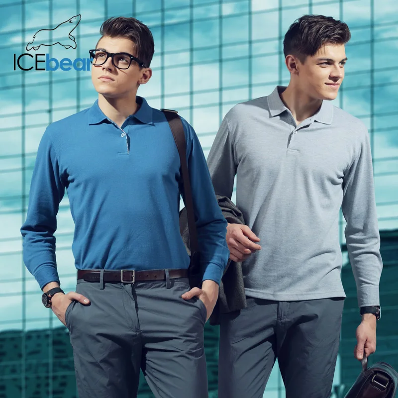 Мужская рубашка поло icebear Однотонная с длинными рукавами для рекламы модель 010