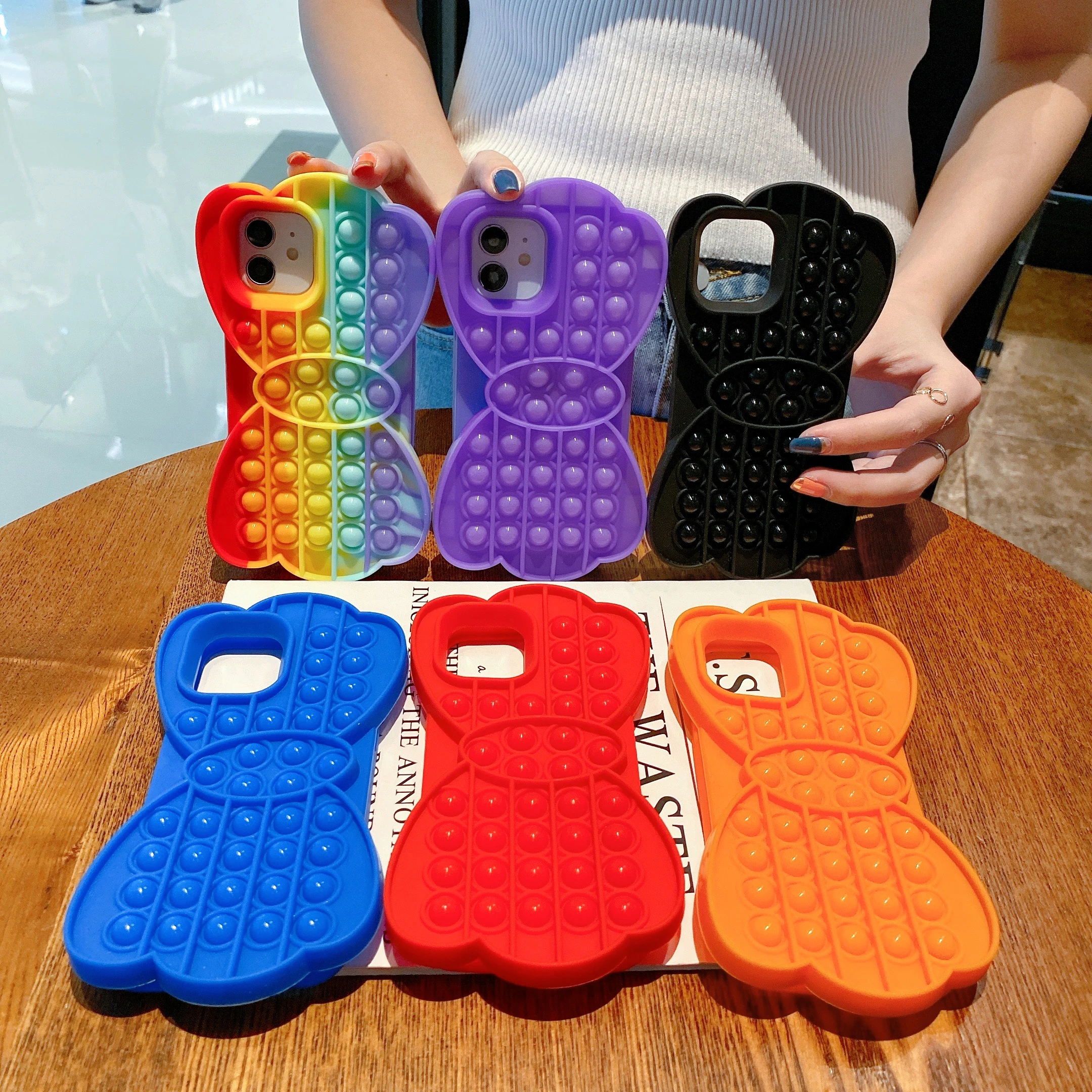 

3D Reliver Stress Toys Push It Bubble Phone Case iPhone 12 11 Pro Max XS XR 7 8 Plus Cover Antistress Butterfly Cover