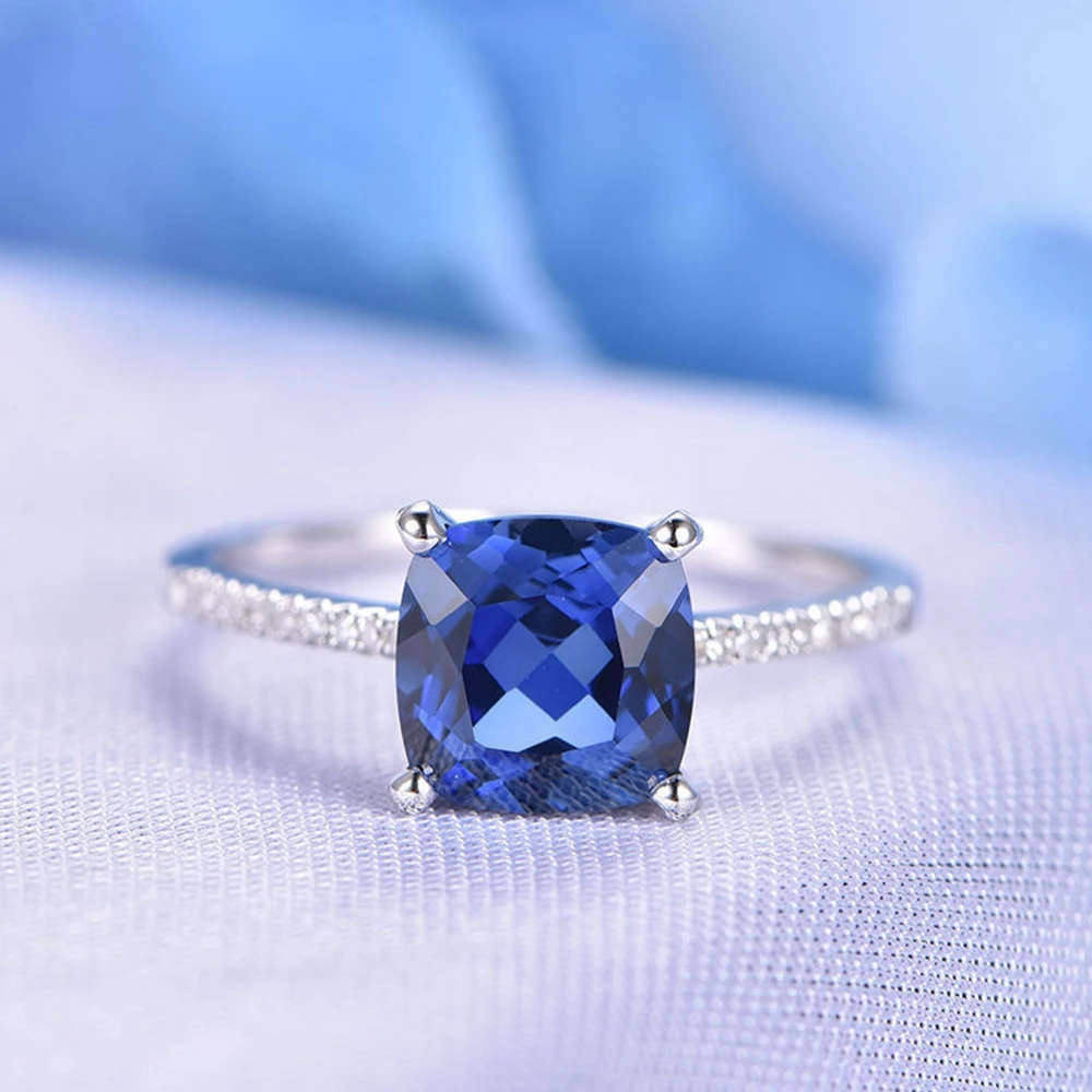 Классическое обручальное кольцо с синим цирконом обещания женские модные
