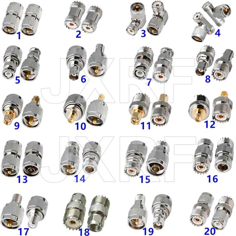 

JXRF Connector 1PCS PL259 SO239 UHF Male Female to PL259 SO239 UHF BNC SMA TNC N F type Male female RF Adapter connector